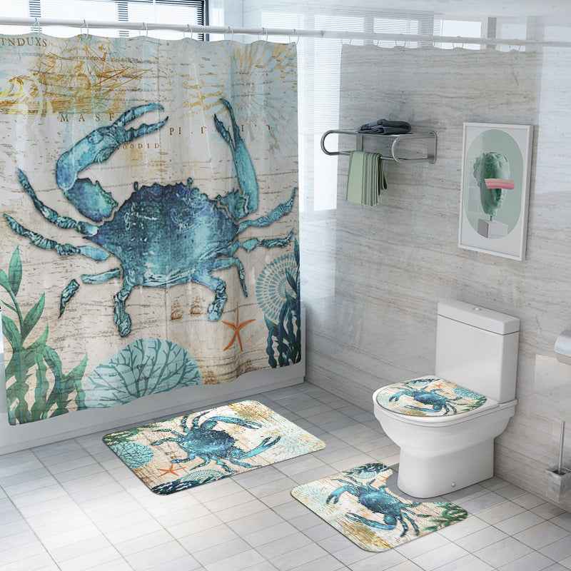 Shower curtain toilet cushion set