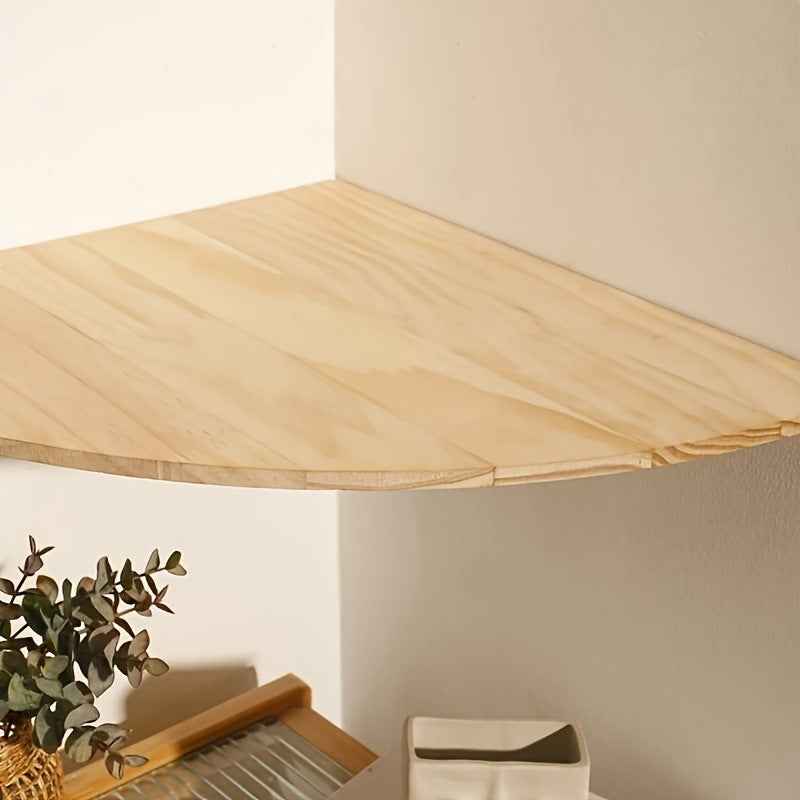 Fan Shaped Partition Rubberwood Wall Mounted Corner Shelf