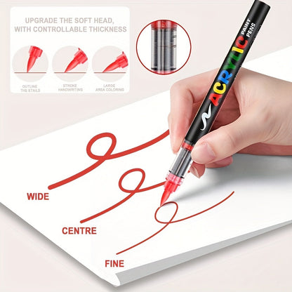 12/24/36/48/60/72Color Acrylic Paint Marker, Brush Head Can Be Used for Rock Metal Glass Wood Canvas Ceramic Plastic Art And DIY Hand-painting, Back to School Season Halloween Christmas Birthday Gifts