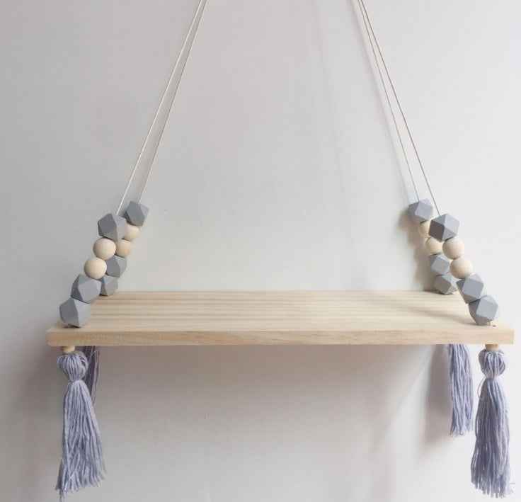 Nordic style colorful beads tassel wooden Wall Shelf