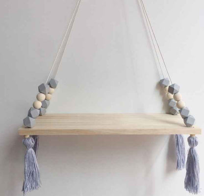 Nordic style colorful beads tassel wooden Wall Shelf