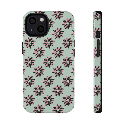 Pink Princess Philodendron Pattern Phone Case – Dual Layer Protective Cover
