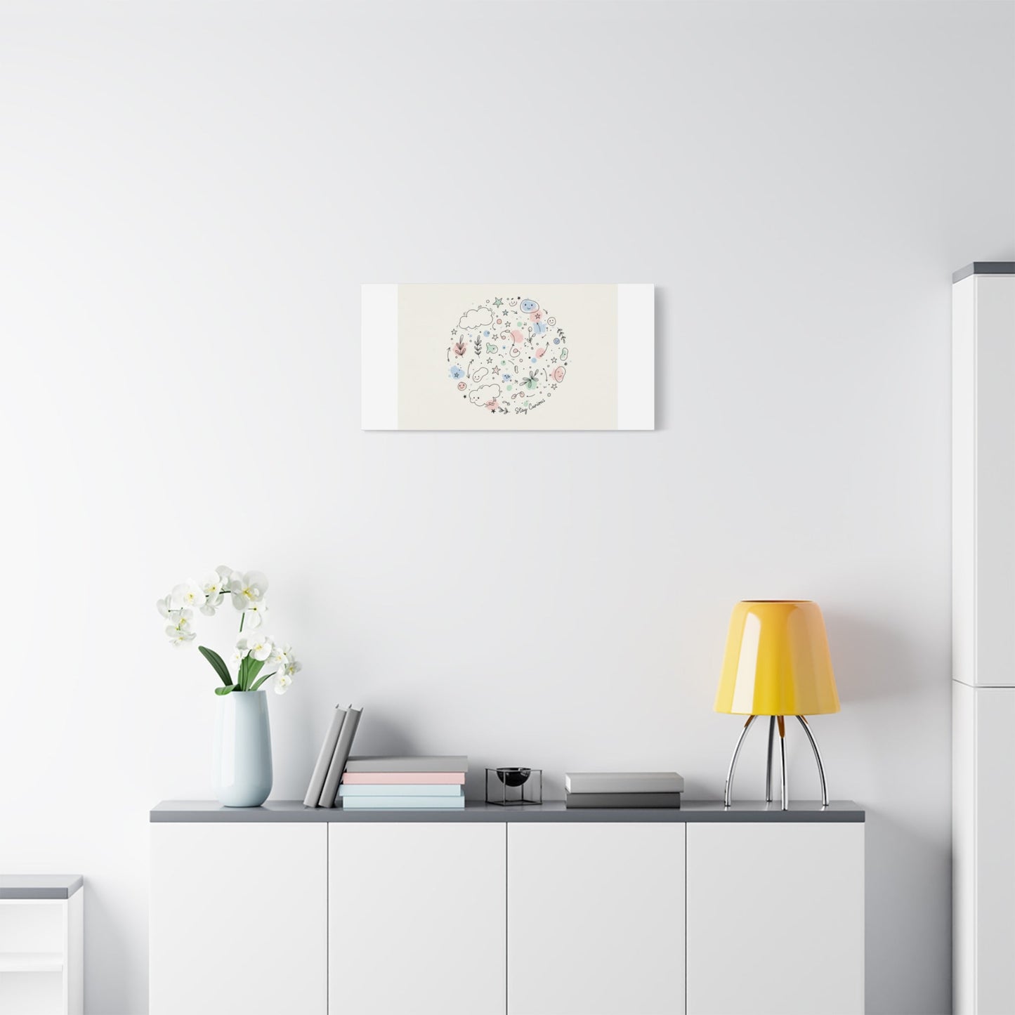 Doodle Circle Line Drawing Matte Canvas, Hand-Drawn Sketch Art