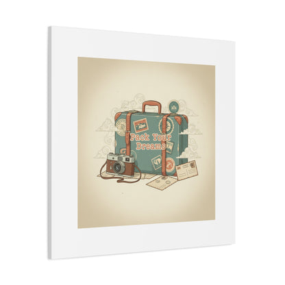 Pack Your Dreams Canvas | Retro Travel Postcard, Wanderlust Passport Stamp Art
