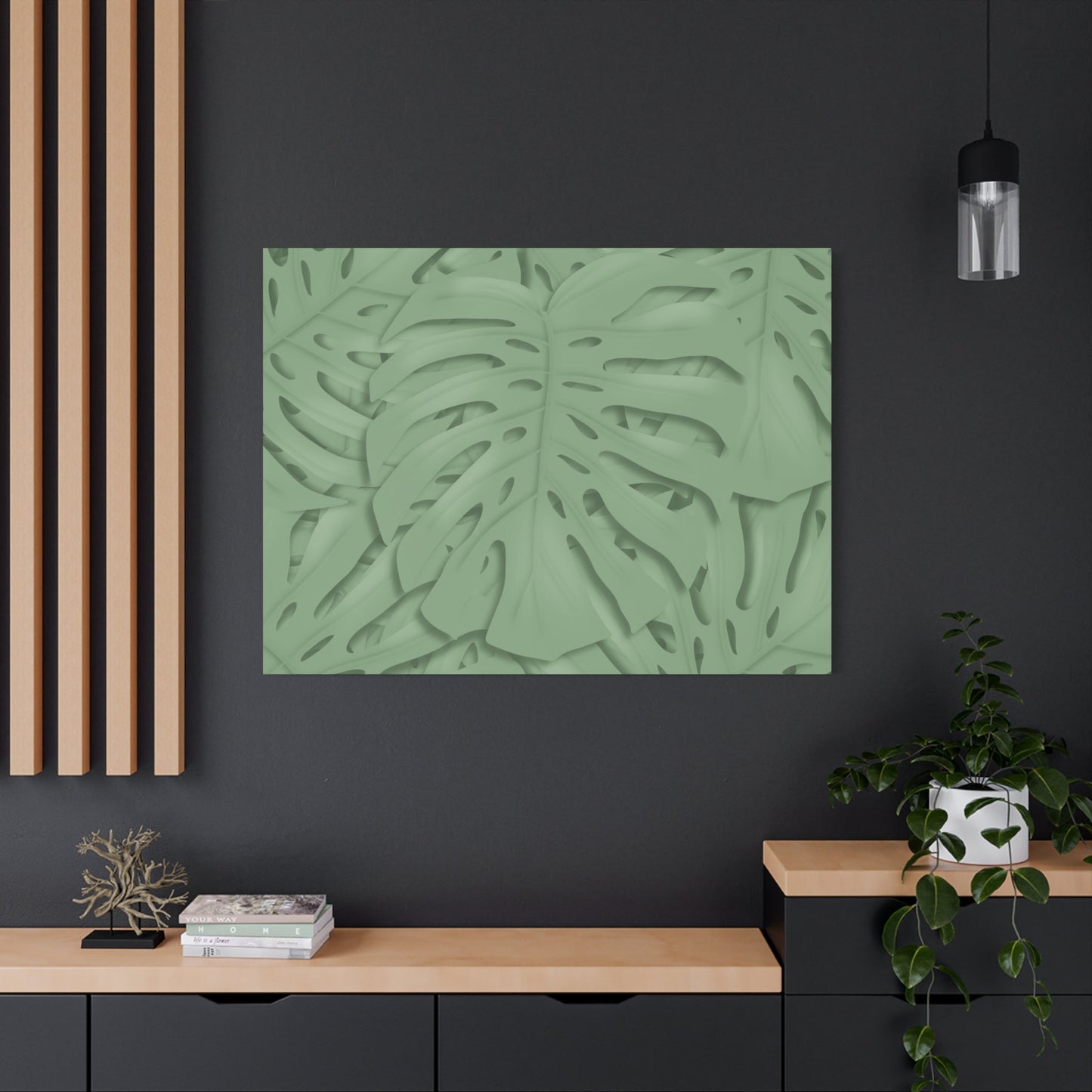 Sage Green Monstera Canvas Print – Botanical Wall Art