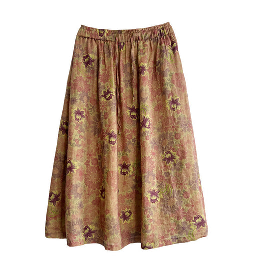 High-grade Printed High-count Pure Ramie Fine Linen Skirt