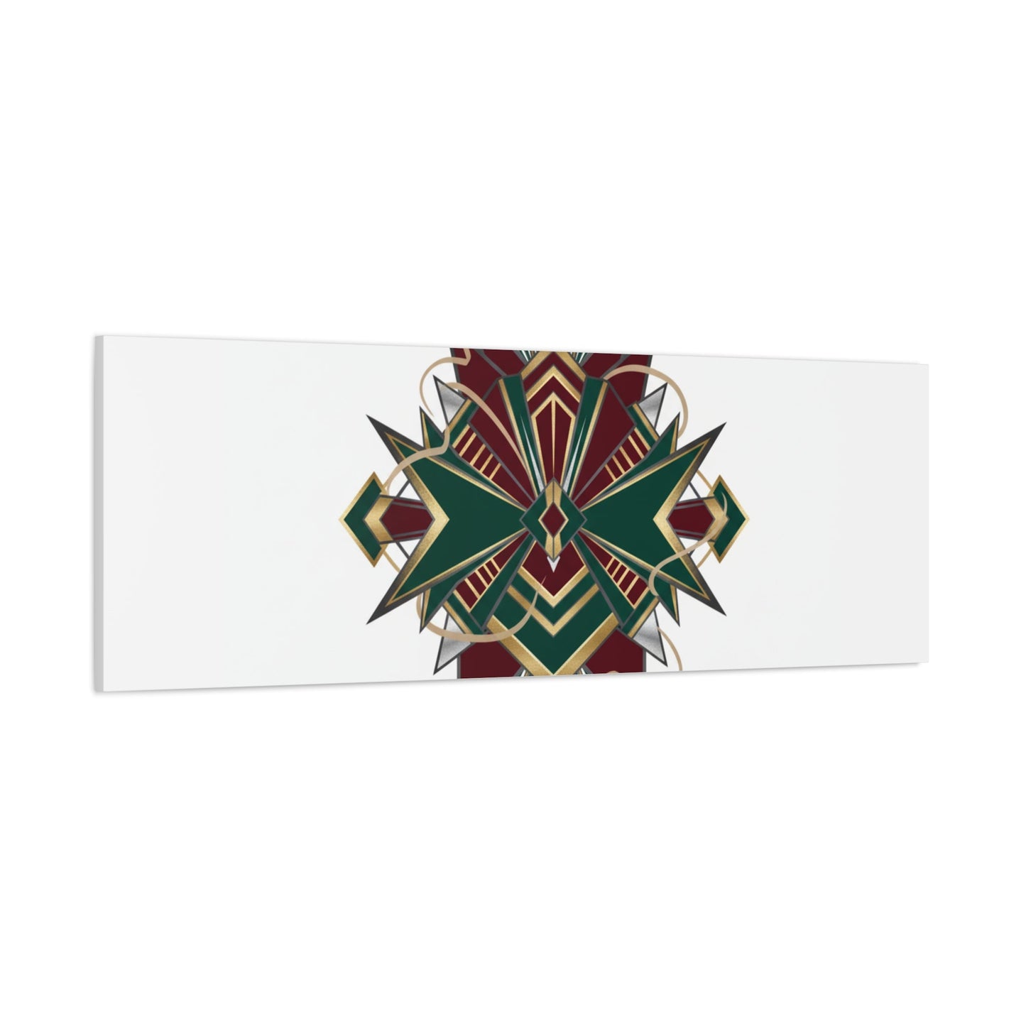 Art Deco geometric brass print Canvas | Neo-Deco chrome & gold fan motif