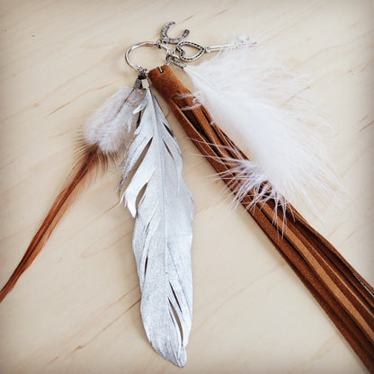 Boho Western Leather Boot Bling Cognac Suede Silver Feather 500t