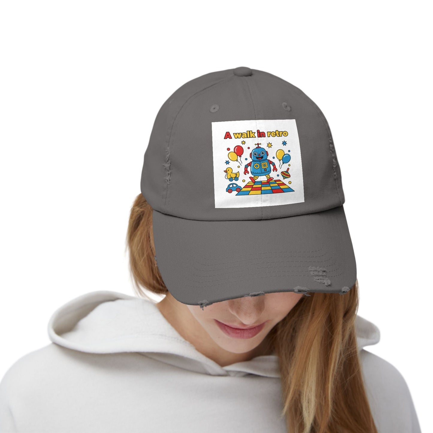 Retro Robot Baseball Cap - "A Walk in Retro" Distressed Patch Hat
