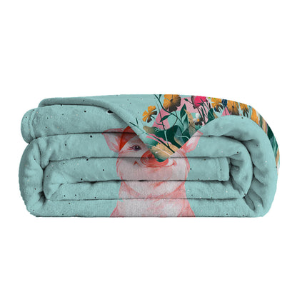 1pc Cute Blue Background Pig Soft Printed Flannel Sofa Blanket, Comfortable And Warm For Home Use, Suitable For Bed, Sofa, Camping And Multi Scene Seasonal Use