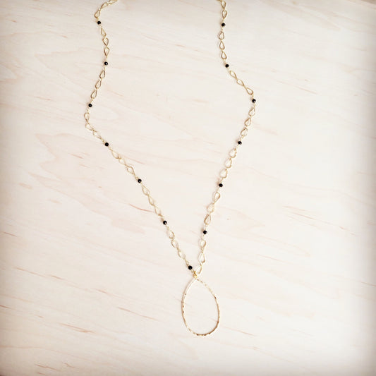 Black Faceted Beads on Gold Chain Necklace w/ Pendant 257kr