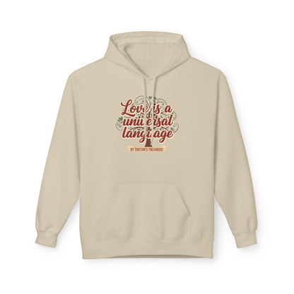 Hoodie — “Love is a Universal Language” Cozy Retro Cabin Graphic Hoodie