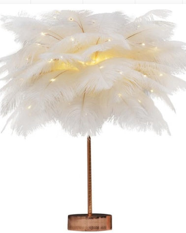 Nordic Feather Table Lamp w/ Remote Control - Dimmable LED Bedside Light