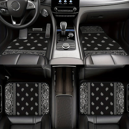 [Black Retro Car Carpets] 4pcs Set Of Black Retro Patterned Car Carpets, Four-season Vehicle Carpets, with Anti-slip Base, Easy to Clean Car Interior Accessories, Suitable for All Car Models