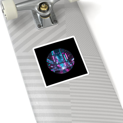 Neon Cyberpunk Skyline Sticker | synthwave city, neon cityscape