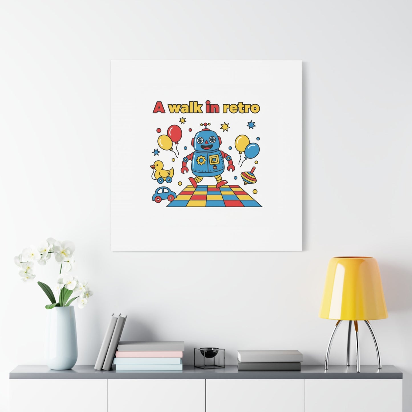 Retro Toy Robot Canvas | Throwback Kid, Primary Color Nostalgia