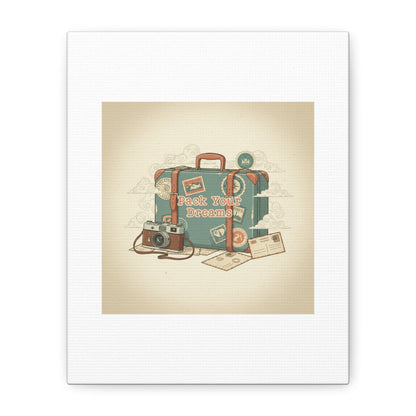 Pack Your Dreams Canvas | Retro Travel Postcard, Wanderlust Passport Stamp Art