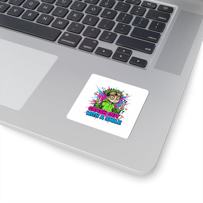 Crash Out With A Smile Sticker | neon meltdown, crash out sticker