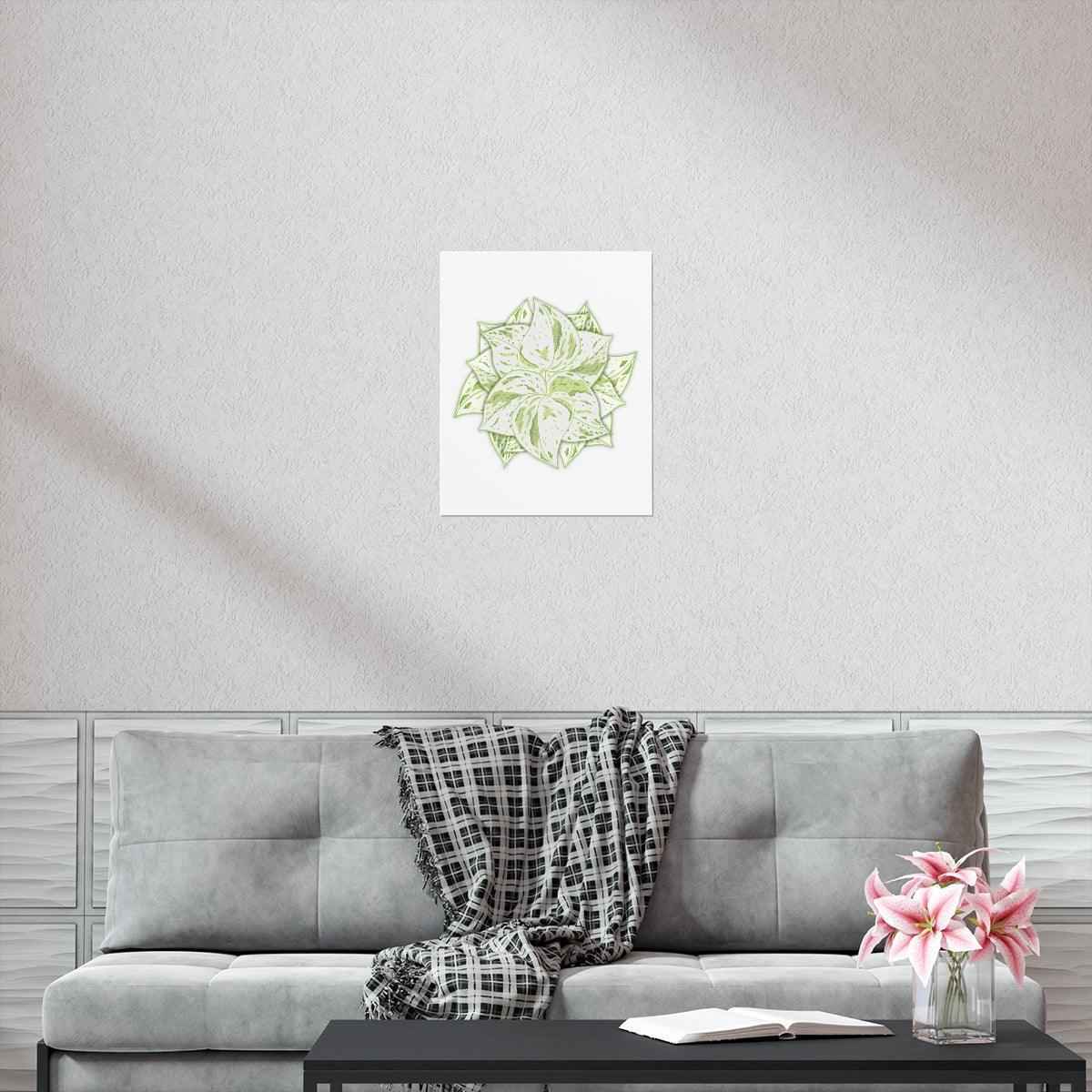 Snow Queen Pothos Botanical Print – Unframed Wall Art