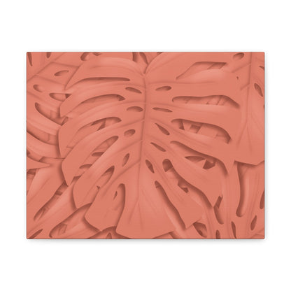 Coral Monstera Canvas Print – Botanical Wall Art