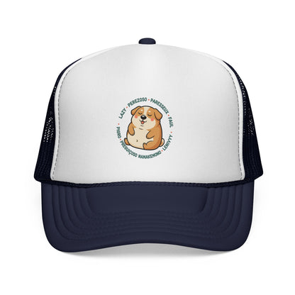 Funny Dog Meme Trucker Cap — "Fat Lazy" Multilingual Design (8 Languages)