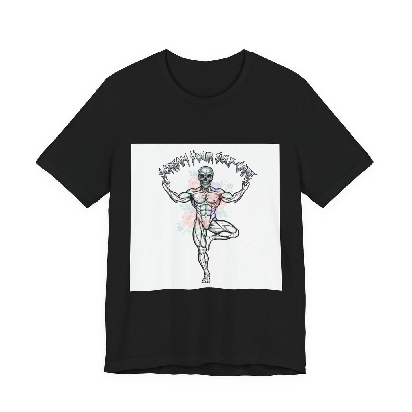 Hard Rock Motivational Skull Yoga Tee | metal font shirt, gothic wellness quote
