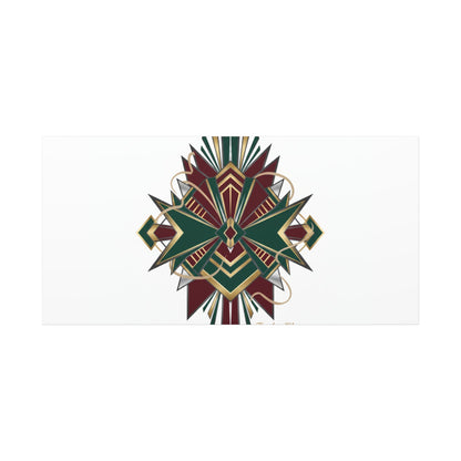 Art Deco geometric brass print Canvas | Neo-Deco chrome & gold fan motif