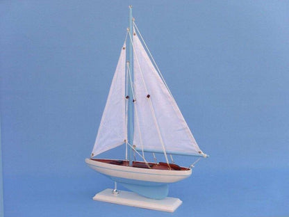Wooden Light Blue Pacific Sailer Model Sailboat Decoration 17""