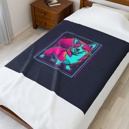 Neon Corgi Illustration Velveteen Blanket | Friendship Valentine, Platonic Love