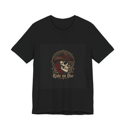Ride or Die Skull Cowboy Tee | western skull art, gothic Americana