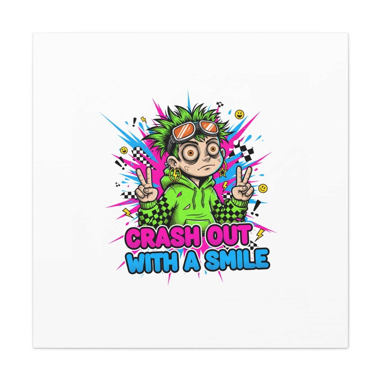 Crash Out With a Smile Canvas Print | Neon Skate Graffiti, Meme Meltdown Art