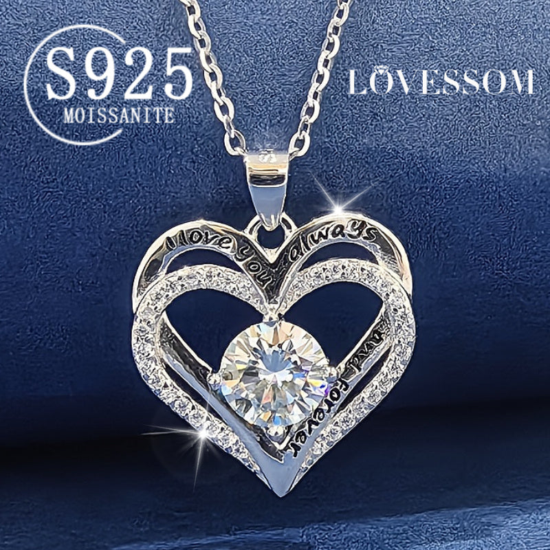 1 Carat Moissanite Heart-Shaped Pendant Necklace - 925 Sterling Silver