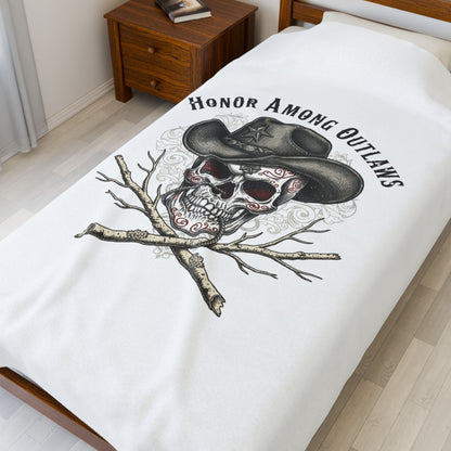 Western Skull Illustration Velveteen Plush Blanket | Western-Gothic, gothic Americana