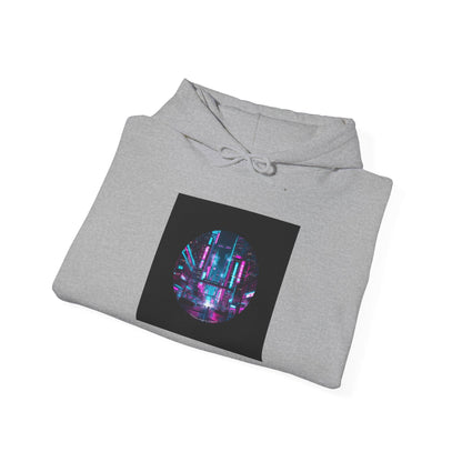 Neon Cyberpunk Skyline Hoodie | synthwave skyline, future city art