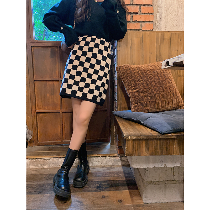 Female High Waist Was Thin Spring And Autumn Small All-match A-line Knitted Hip Skirt