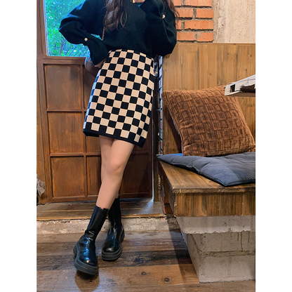 Female High Waist Was Thin Spring And Autumn Small All-match A-line Knitted Hip Skirt