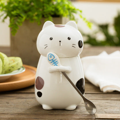 Cute Cat Coffee Mug Cup With Spoon Creative Hand Painted Drinkware Milk Tea Ceramics Cups Novelty Gifts