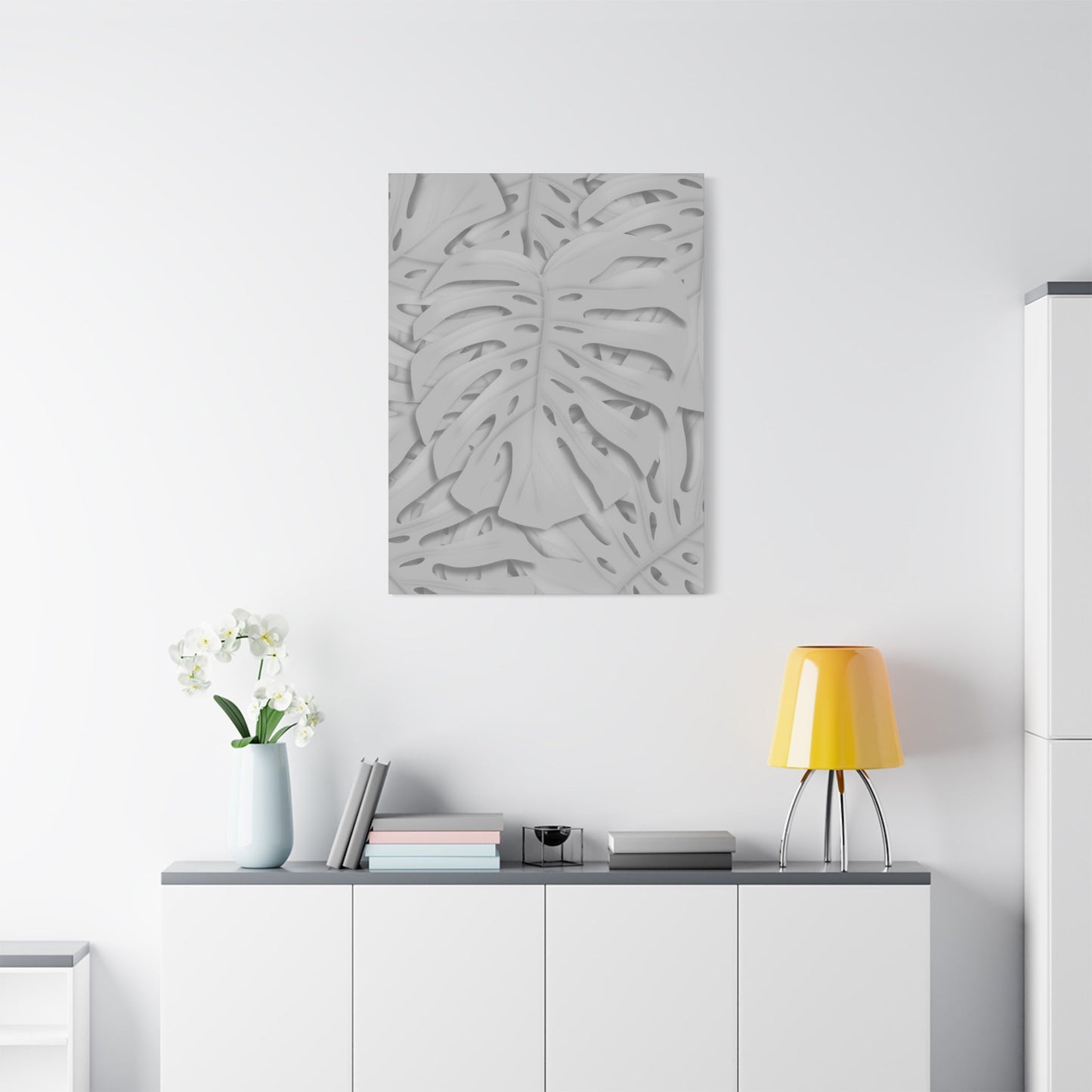 Soft Grey Monstera Canvas Print – Botanical Wall Art