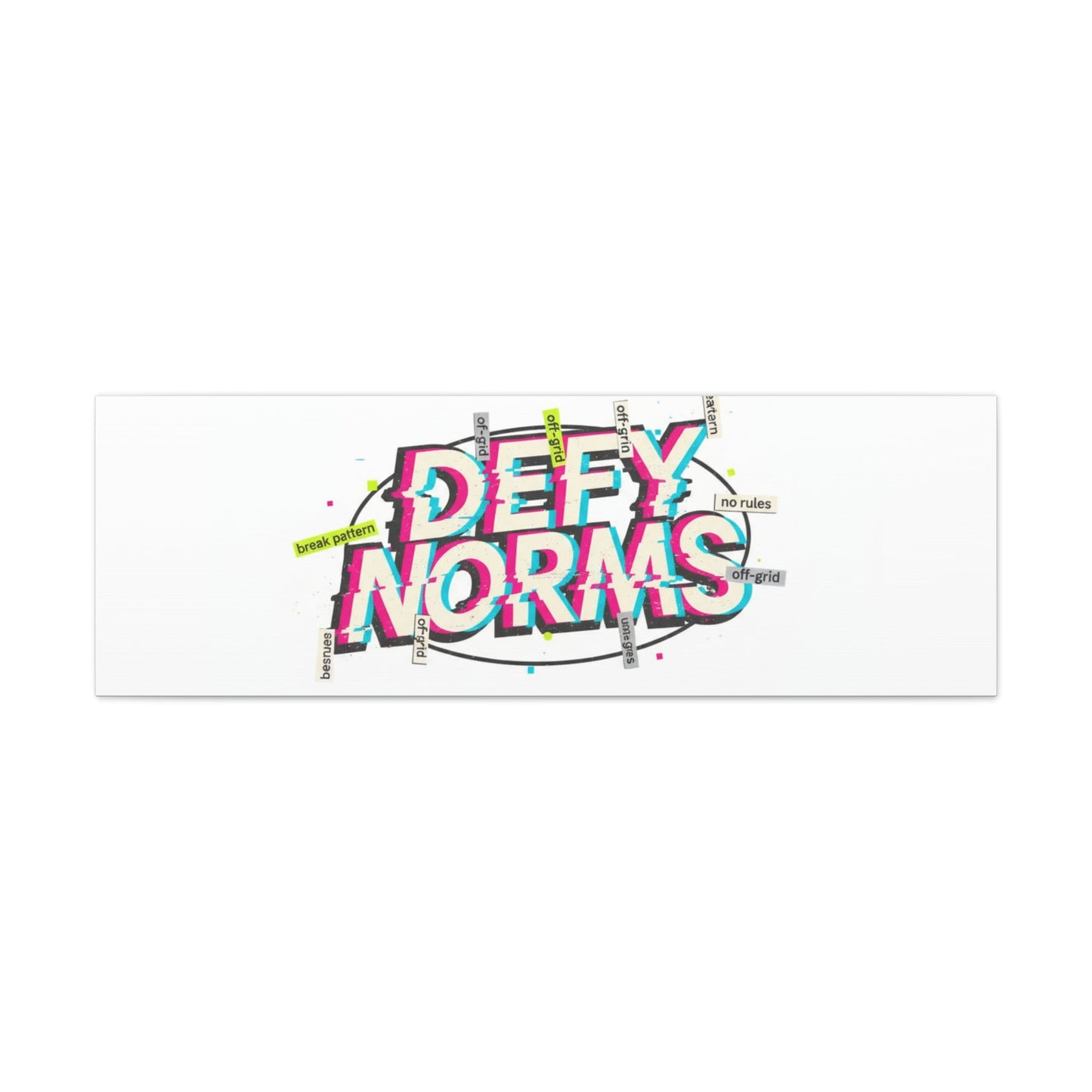 Defy Norms Canvas, Anti-Aesthetic Glitch Typography, Brutalist Poster Style