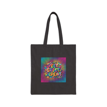 Yeet Sleep Repeat Tote | Slogan & Glitch Graphic, Meme Phrase Canvas