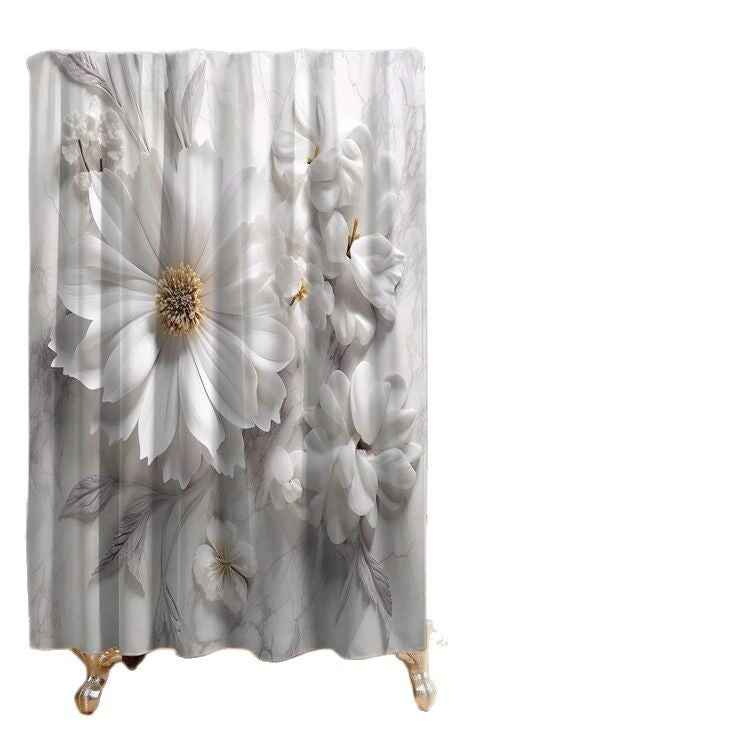 Simple Floral Pattern Waterproof Shower Curtain Suit