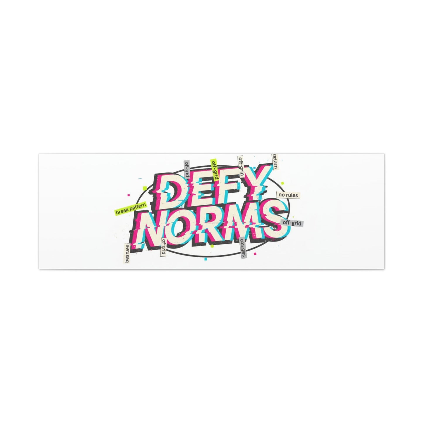 Defy Norms Canvas, Anti-Aesthetic Glitch Typography, Brutalist Poster Style