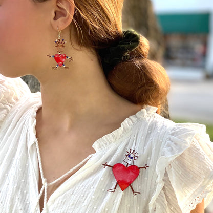 Set of 10 Dancing Girl Heart Body Pins in Red - Creative Alternatives