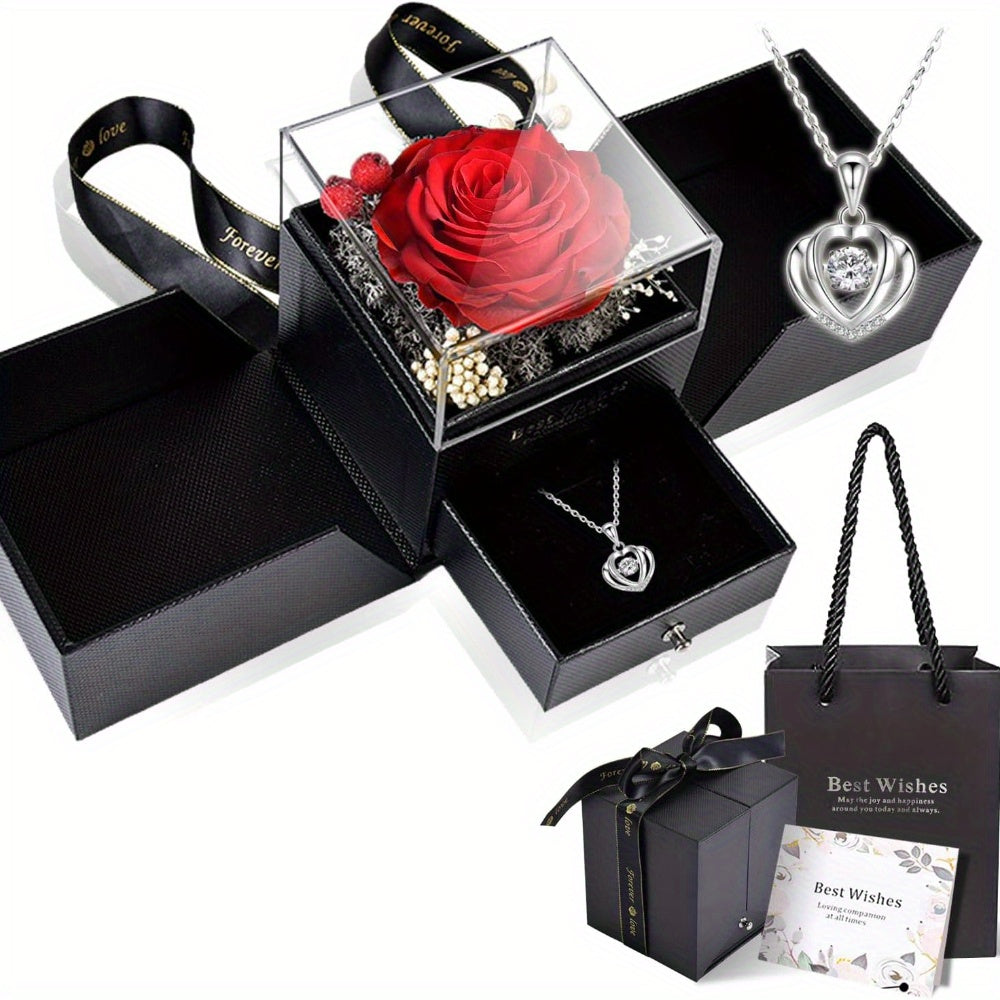 Preserved Real Rose | Perfect Eternal Flowers Rose Gifts with Necklace for Mom, Girlfriend for Mother'S Day, Valentine's, Anniversary, Thanksgiving, or Christmas | Blue Color, Metal Material