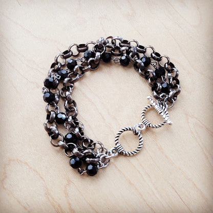 **Black Faceted Triple Strand Beaded Bracelet 807m