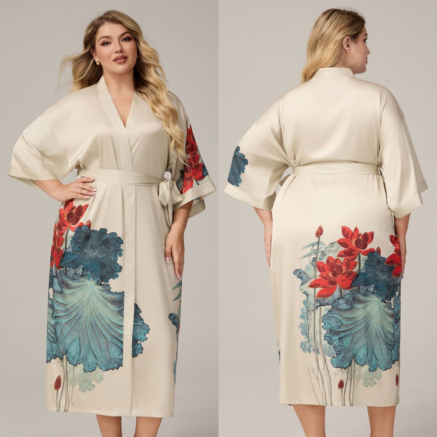 Womens Luxe Satin Robe - Lightweight Imitation Silk Loungewear & Sleepwear