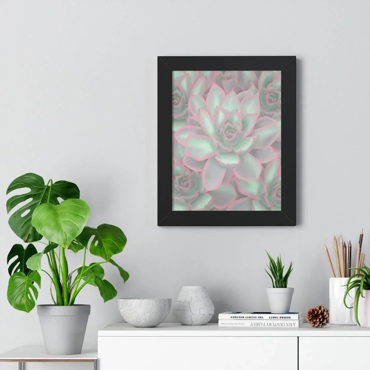 Echeveria Violet Queen Succulent Pattern Framed Print – Botanical Wall Art