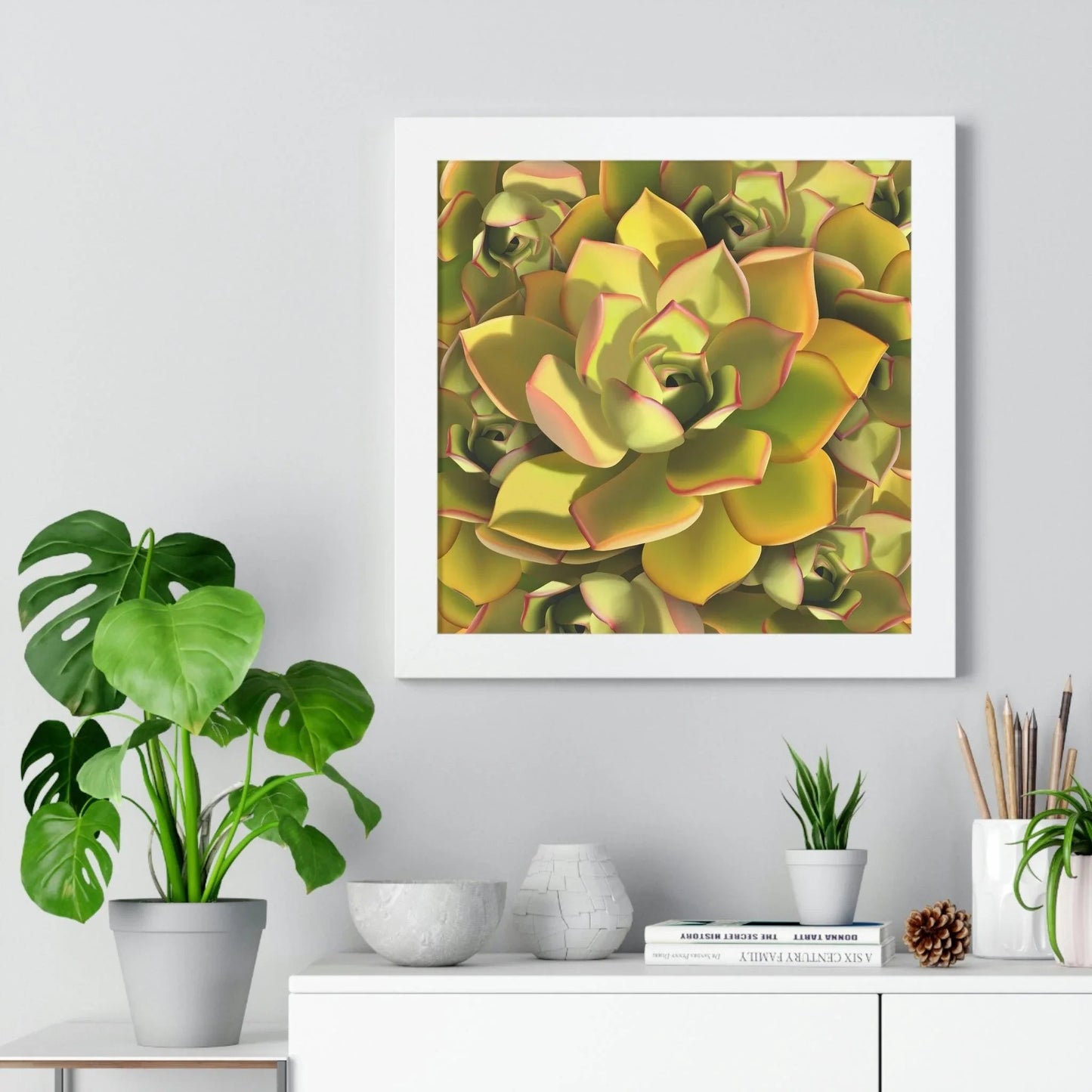 Noble Aeonium Succulent Pattern Framed Print – Botanical Wall Art