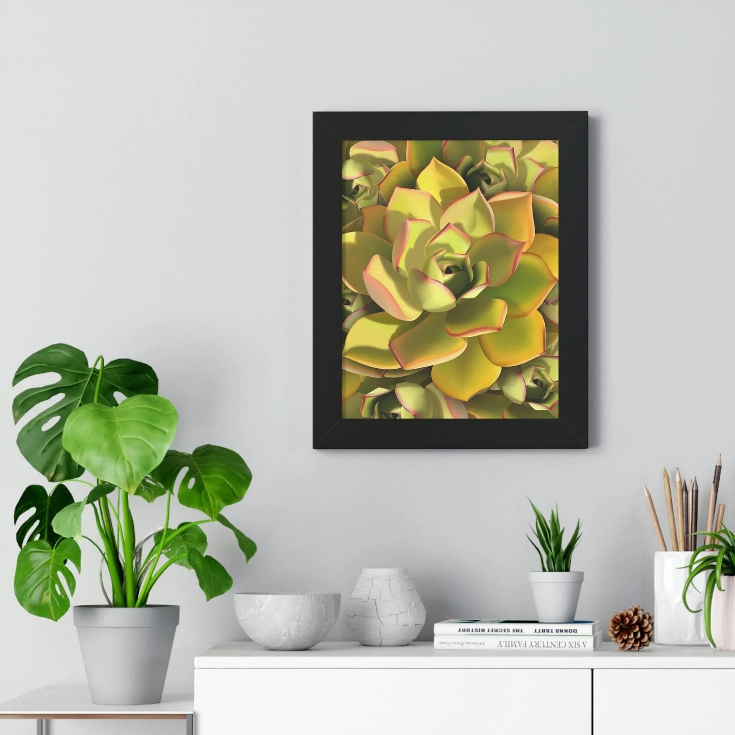 Noble Aeonium Succulent Pattern Framed Print – Botanical Wall Art