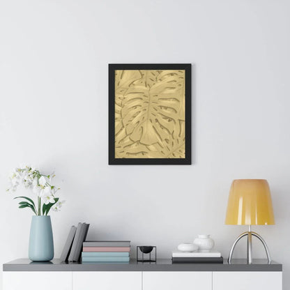 Golden Monstera Framed Print – Botanical Wall Art